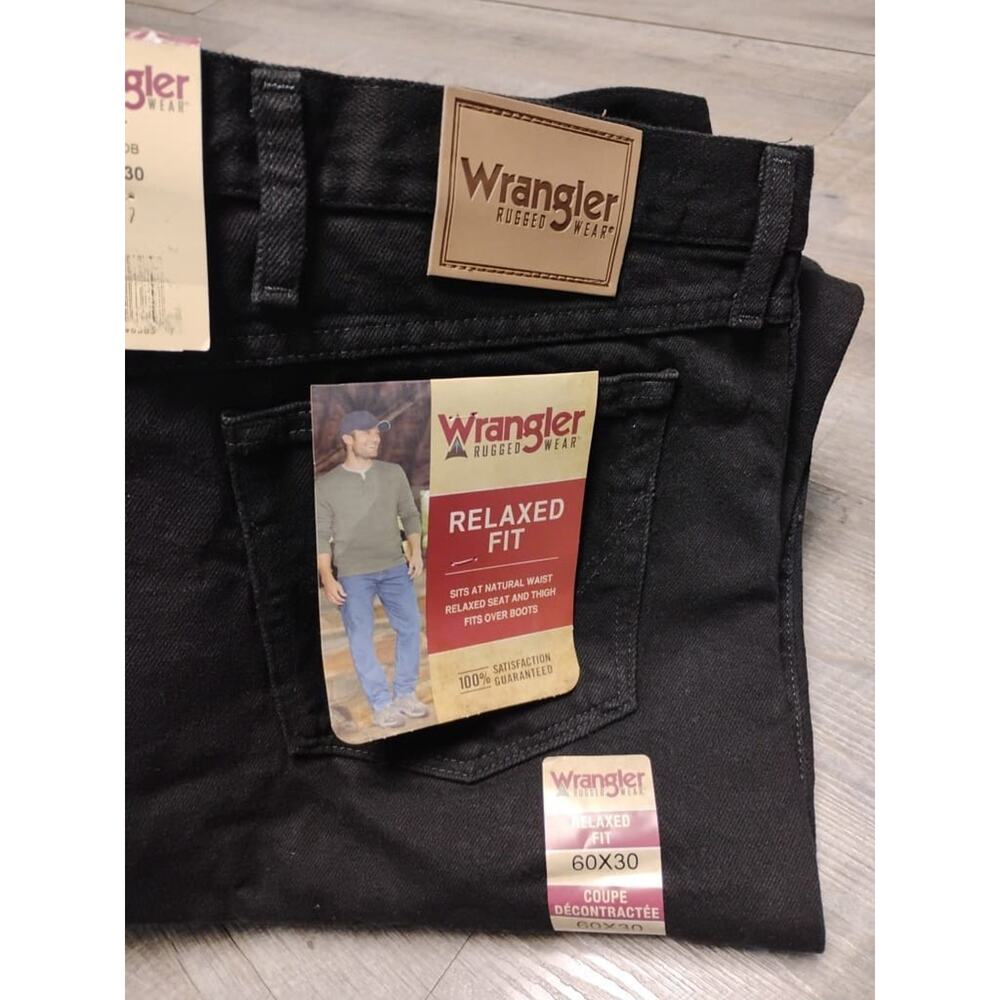 New Black Wrangler Men's Rugged Wear Relaxed Fit Jeans 60x30 Denim Work